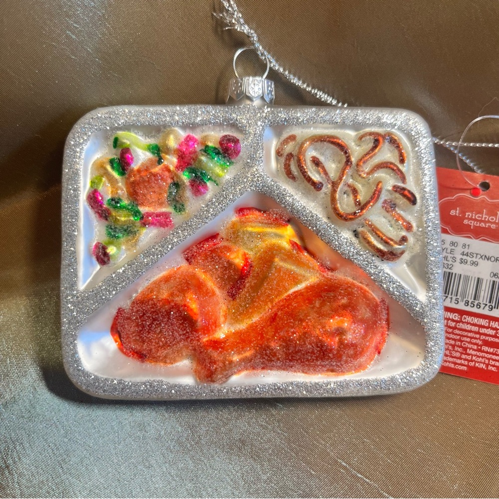 Christmas Ornament TV Dinner Glass Glitter St. Nicholas Square Holiday